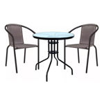 Imagen de Juego De Jardin Mesa Vidrio Redonda + Sillas - Set Combo - Rattan