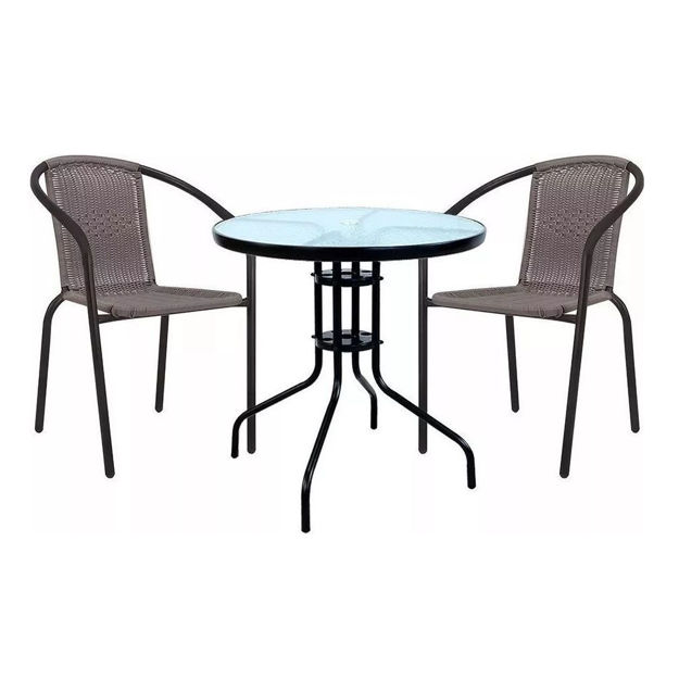 Imagen de Juego De Jardin Mesa Vidrio Redonda + Sillas - Set Combo - Rattan