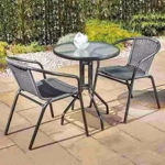 Imagen de Juego De Jardin Mesa Vidrio Redonda + Sillas - Set Combo - Rattan